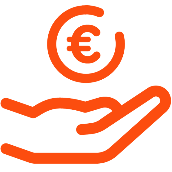  mano con símbolo de euro.